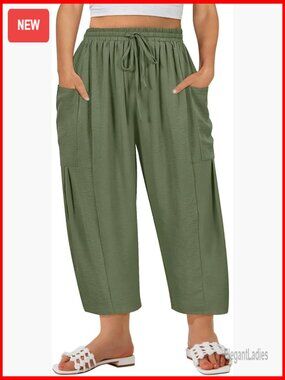 Plus Size Palazzo Harem Pants Drawstring Lightweight Casual with Pockets